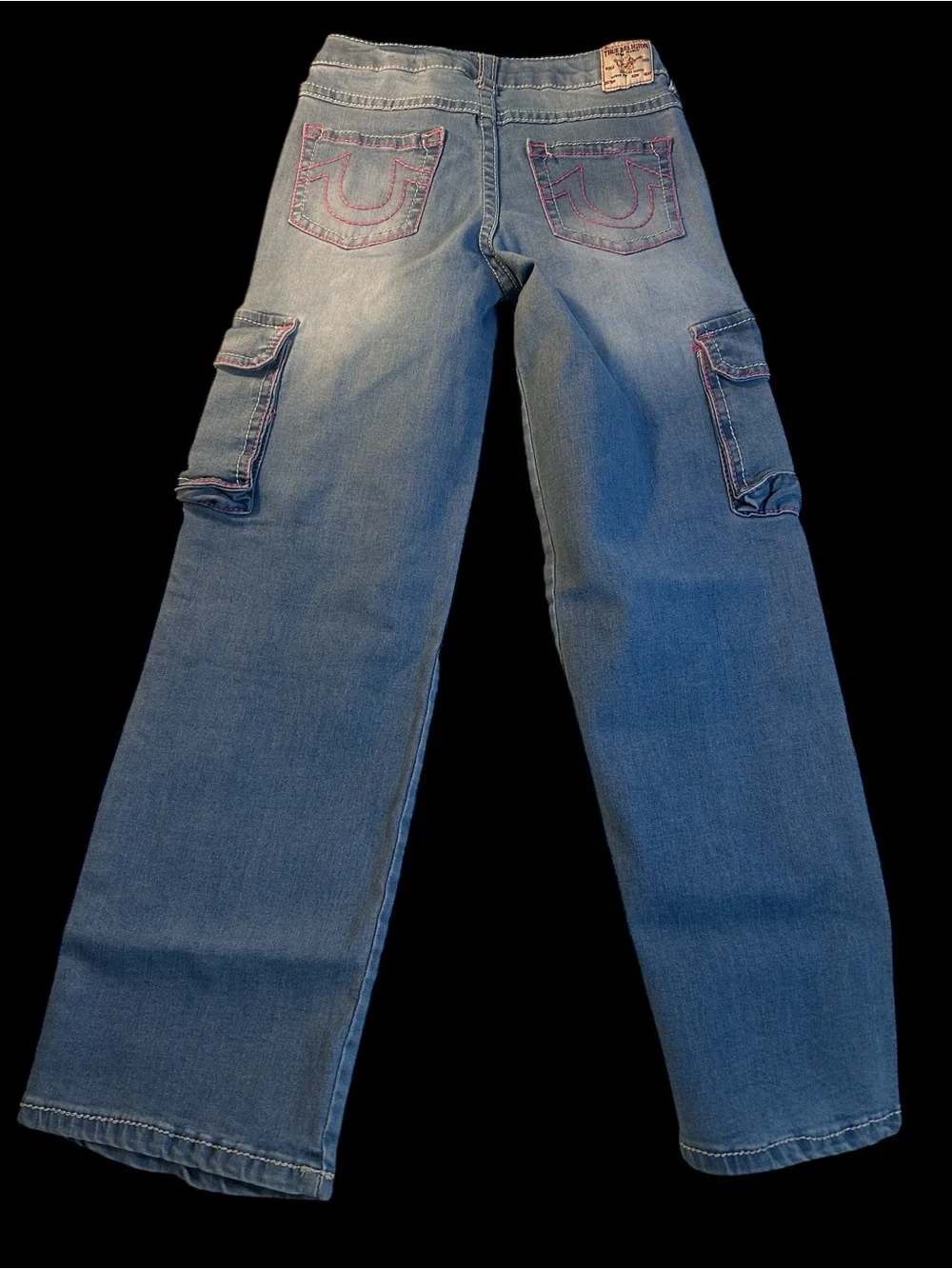 Girl’s True Religion Pink Stitch Cargo Denim Pants - 12